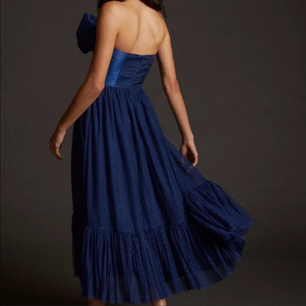 Anthropologie Navy Tulle Bow-Tie Midi Dress - Picture 4 of 5